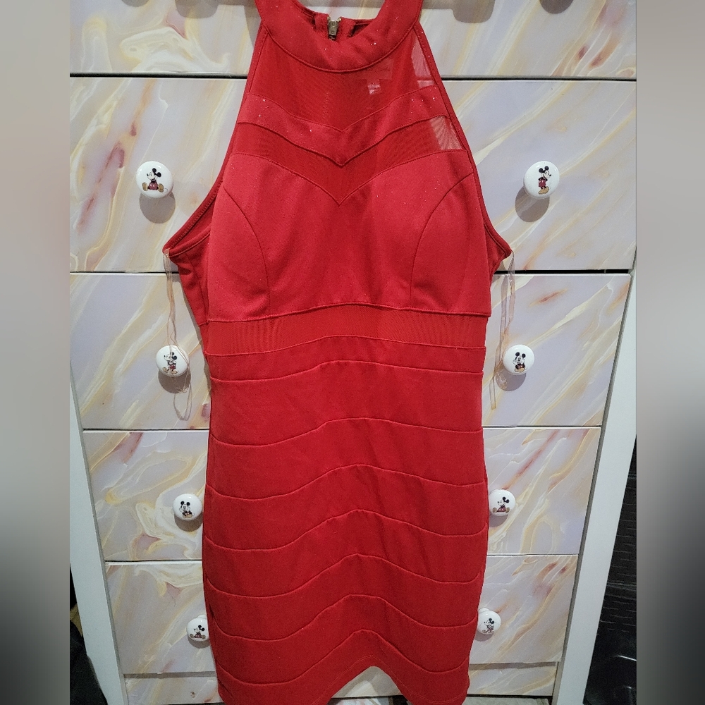 Red Elegant Sleeveless Dress Love, Nickie Lee Red Halter